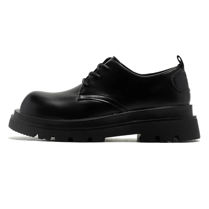 Leather Men's Casual Commuter Business Dress Spring New Carbon Black Thick Sole Heightening Niche Derby Shoes