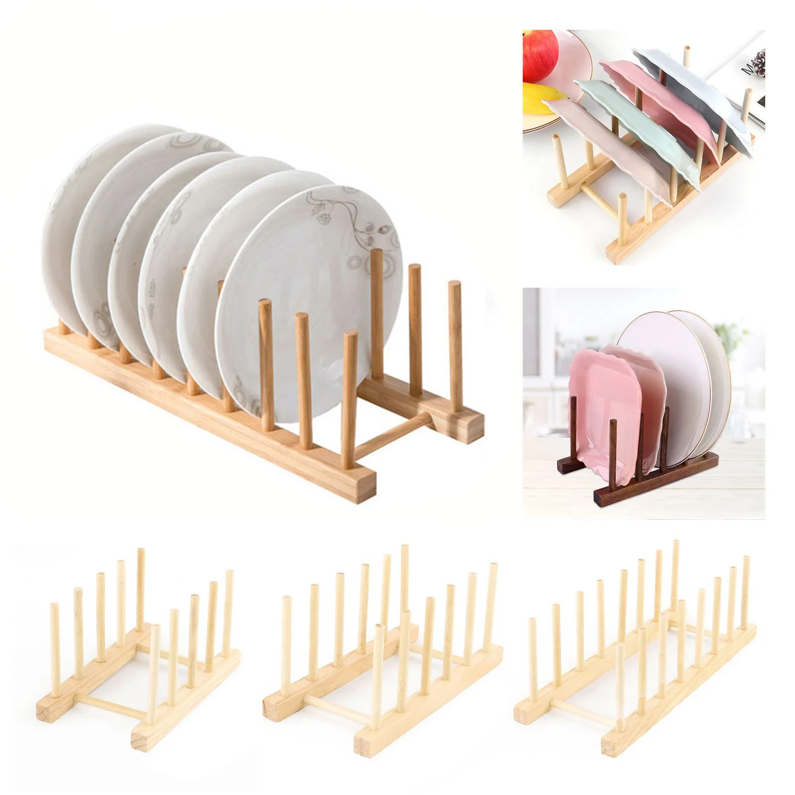 Kitchen Dish Drain Rack Dinnerware Storage Organizer Tray Plate Drying Shelf Wooden Book Cups Display Stand Drainer Holder 1pcs dish drying rack