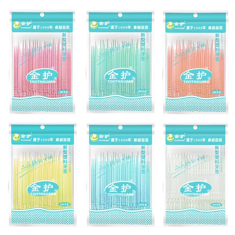 Dental floss stick dental floss sticks toothpick brush dental cleaning tools 100pcs/box Double Head Plastic Toothpick Oral Care Disposable