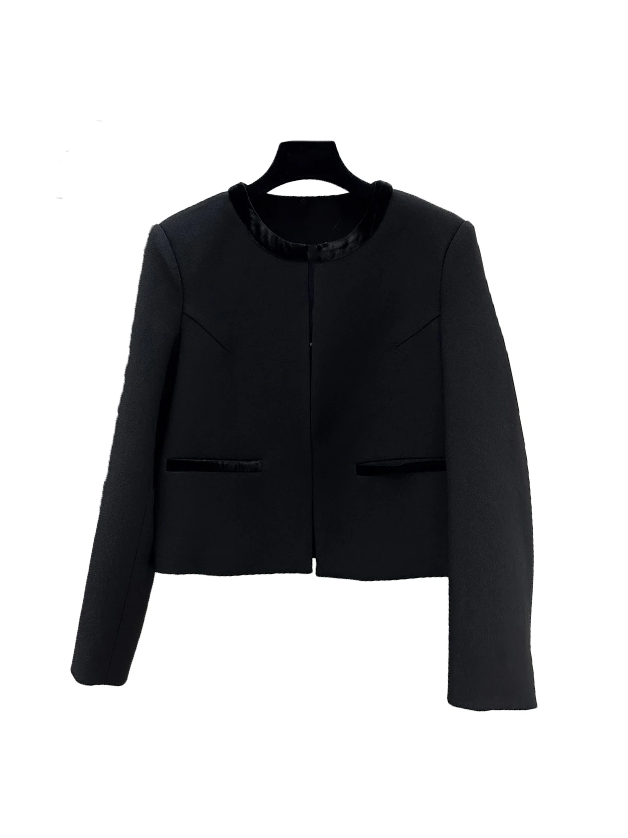 

Two-color round neck short jacket fashion temperament simple comfortable versatile 2024 autumn and winter new 1128