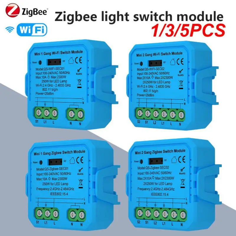 

1/3/5PCS Tuya /Wifi Push Button Switch Module1/2 Gang Switch Control Module APP Remotely Control Compatible Alexa