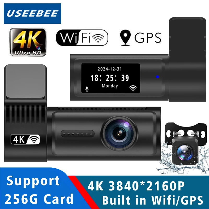 차량용 DVR 미니 대시 캠 카메라, 듀얼 렌즈 지지대, 와이파이, GPS, 등록 블랙박스, 비디오 드라이브, 녹음기 야간 투시경, 4K, 2160P