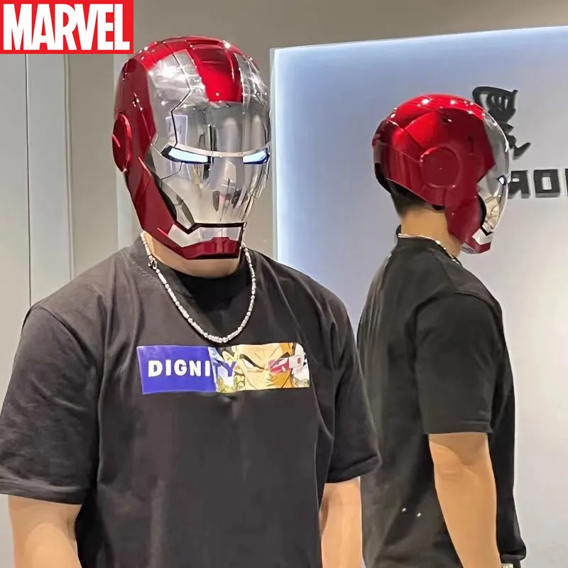 マーベル-ironman自動ヘルメットマスク,リモコンと音声制御,アイアンマン,LEDライト付き,コスプレギフト,1/1 mk5