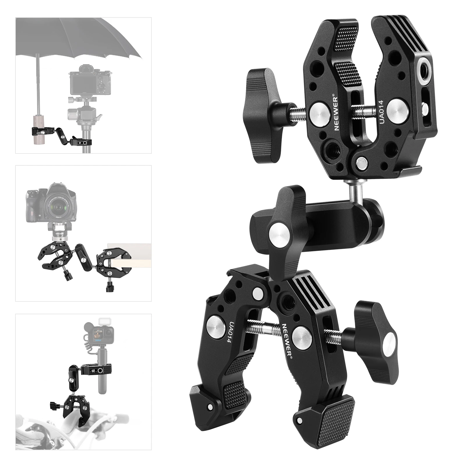 

NEEWER Double Super Clamp Camera Mount with Dual Ball Heads Magic Arm for Desk Selfie Stick Tripod Stand Gimbal Rod,