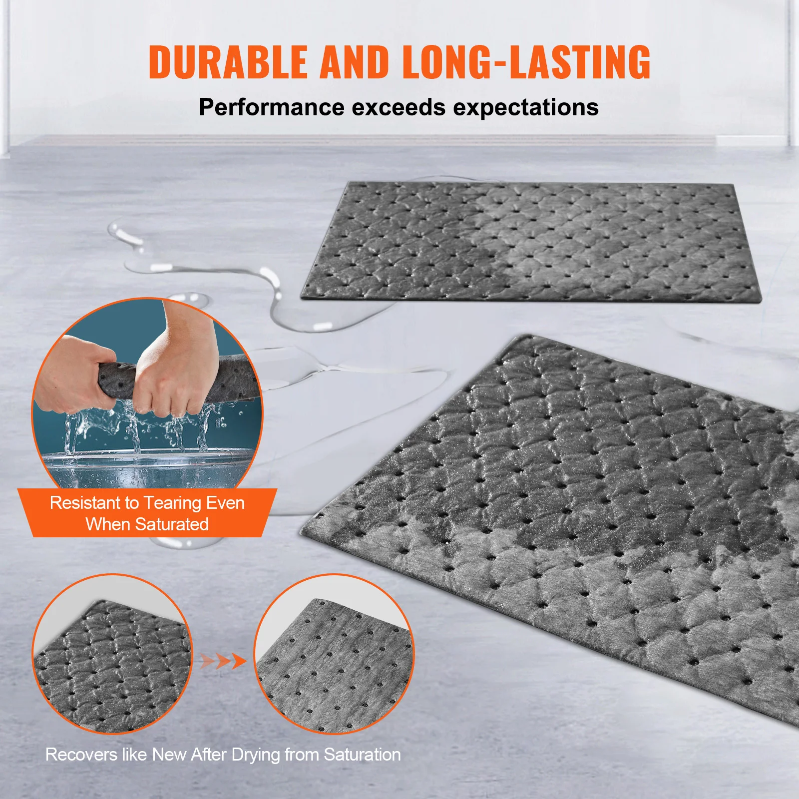 VEVOR Spill Absorbent Pads Universal Absorbing Mat Absorbs up 12 Gal Polypropylene Absorbent Pad for Oil Water and Other Liquids 5