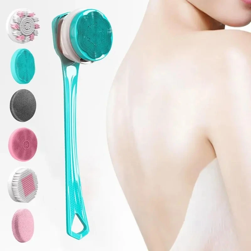 6 In 1 Electric Bath Brush Silicone Back Scrubber Body Bath Shower Cleaning Brushes Long Handle Rechargeable Shower Brush