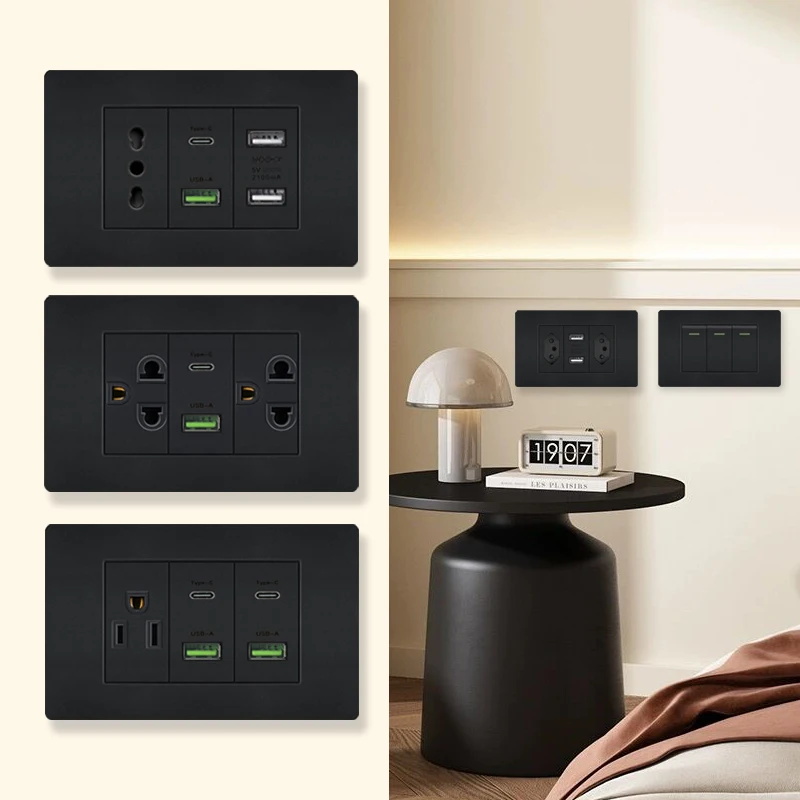 이탈리아 칠레 멕시코 콘센트, USB 스마트 C 타입, 20W 고속 충전 벽 플러그, 브라질 전기 조명 스위치, 듀얼 USB 전원 소켓