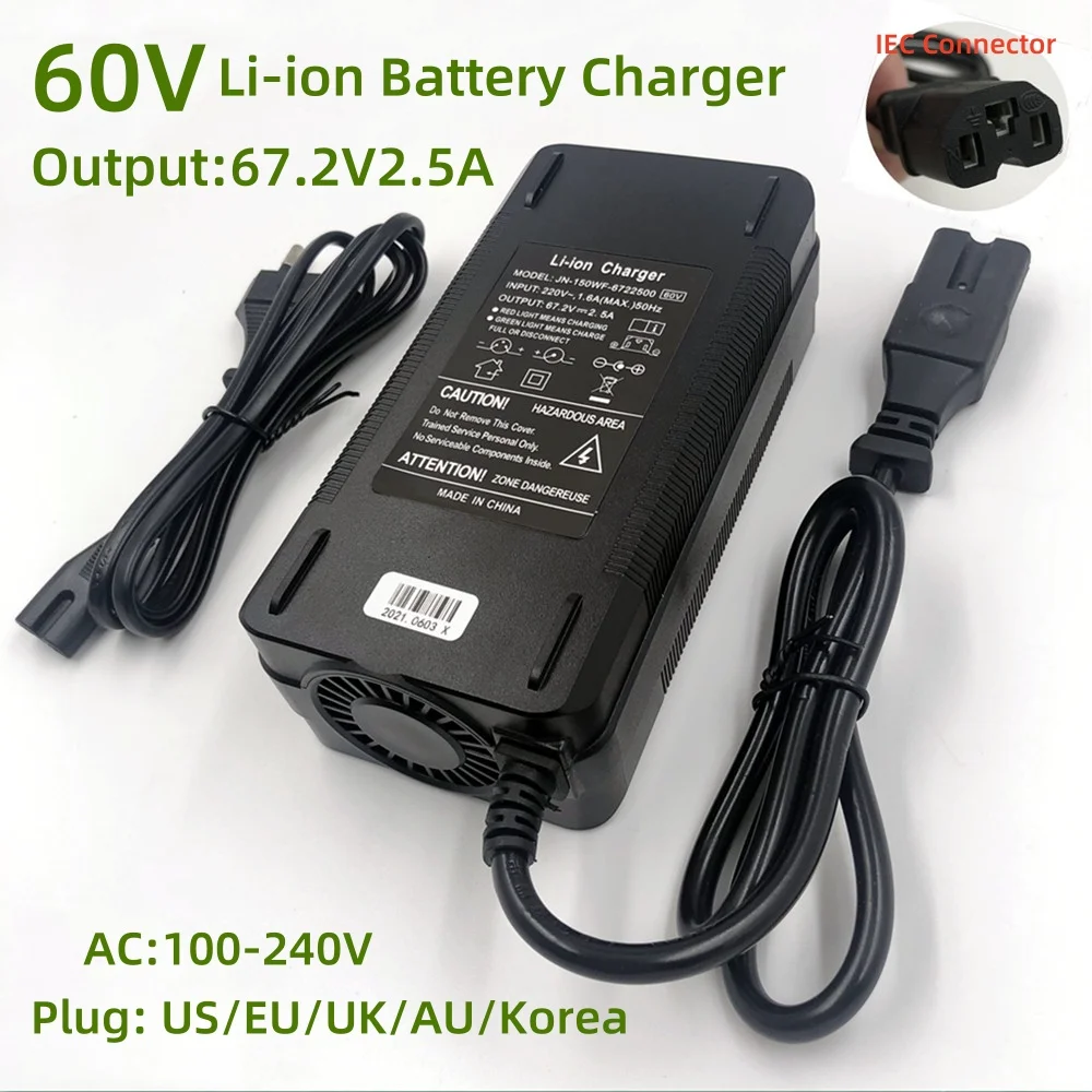 

67.2V 2.5A Lithium Battery Charger For 60V Li-ion battery electric bike Charger with PC connector IEC connector