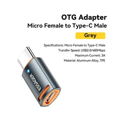 Essager Universal USB - C OTG Adapter - Multi - Port USB Converter (Micro to Type - C 3A)