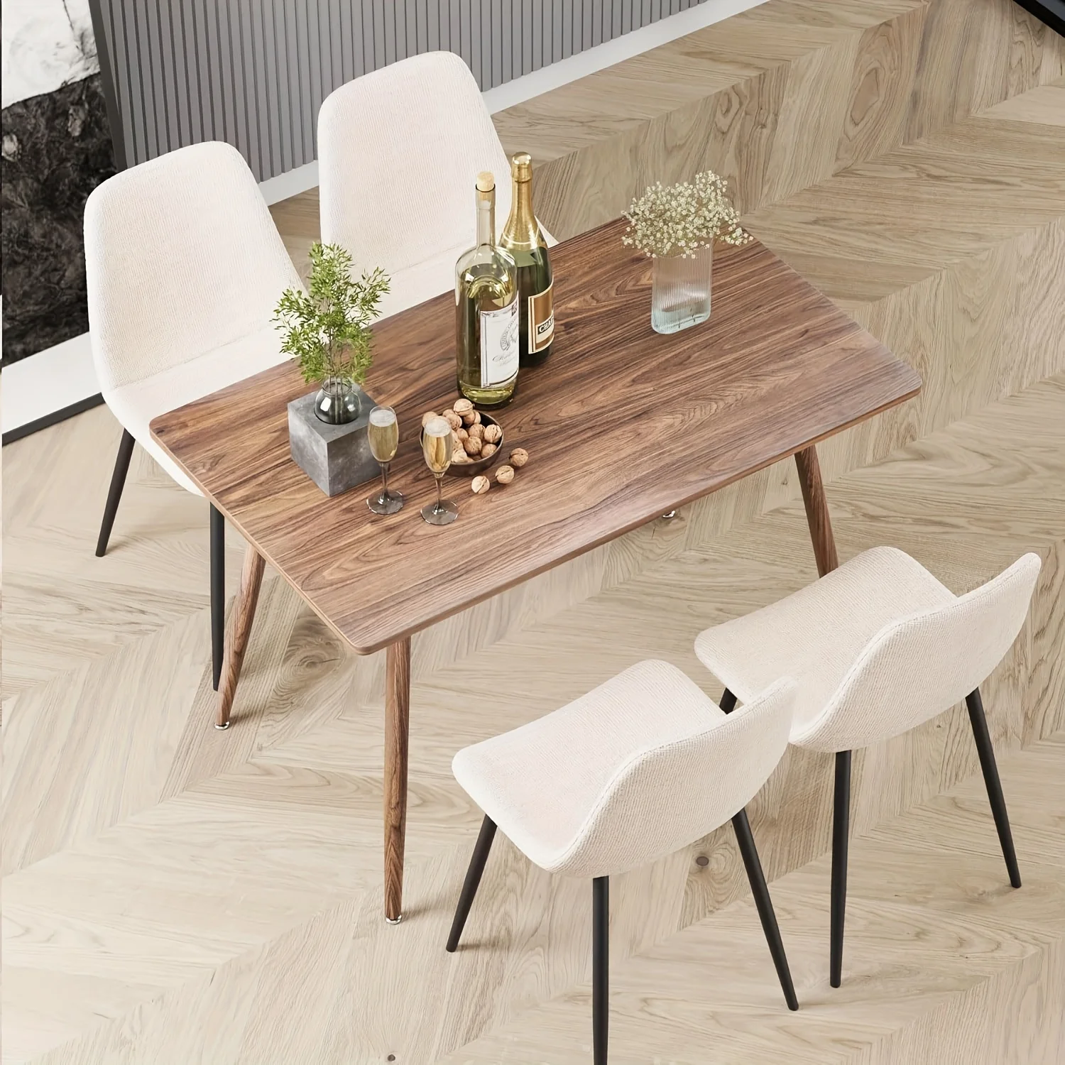 

1pc Modern Mid-Century Dining Table 5-Piece Kitchen Table Set For 4 People Rectangular Wood Dining Table With 4 Dining Chairs Co