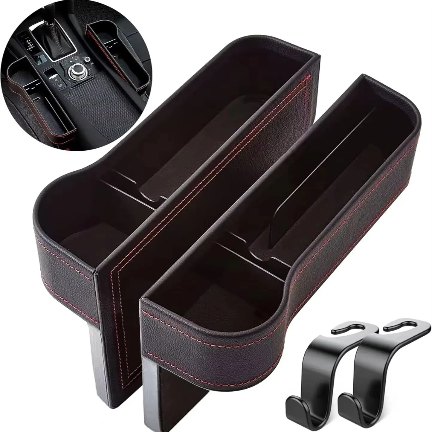 1 Set PU-Leder-Aufbewahrungsbox für die Lücke zwischen den Autositzen, universelle Aufbewahrungsbox für die Lücke zwischen den Sitzen, Schlüsselhalterbox mit Ladeöffnung, Auto-Aufbewahrungszubehör