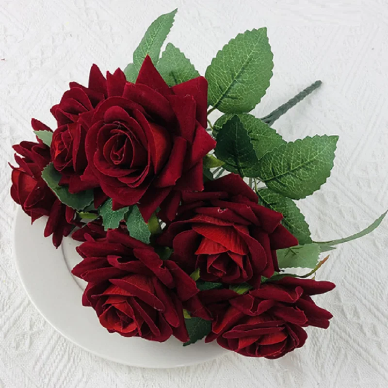 Simulazione Rose Bouquet Velluto Composizione Floreale Accessori Fiori Artificiali Rose Rosse Pianta Hotel Ristorante Decorazione