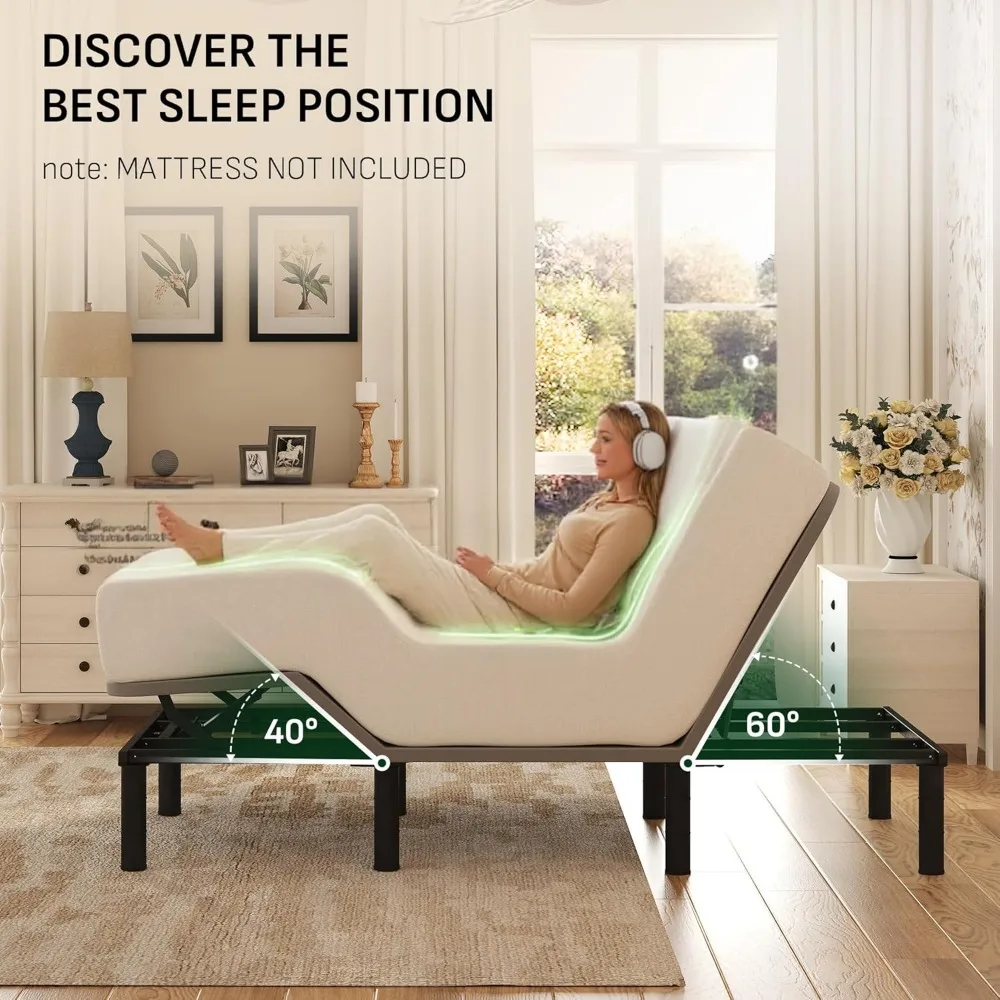 Adjustable Bed Frame Queen Size, Electric Base with Adjustable Bed Legs, Oxford Fabric Bedspread, Remote Control 3