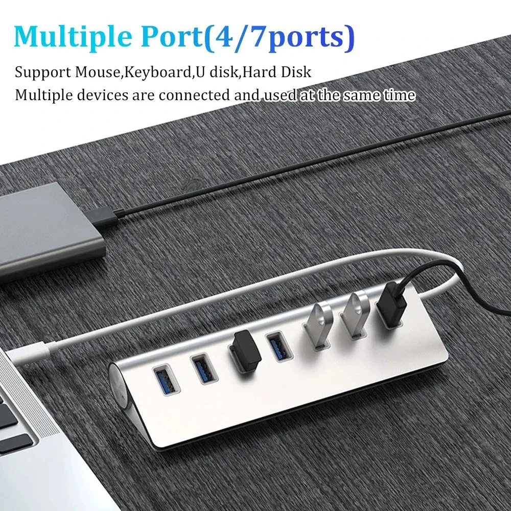 Aluminum Alloy USB 3.0 HUB 5Gbps High Speed Docking Station Expander OTG Multi Splitter Adapter for MacBook Pro/Air/Huawei Mate