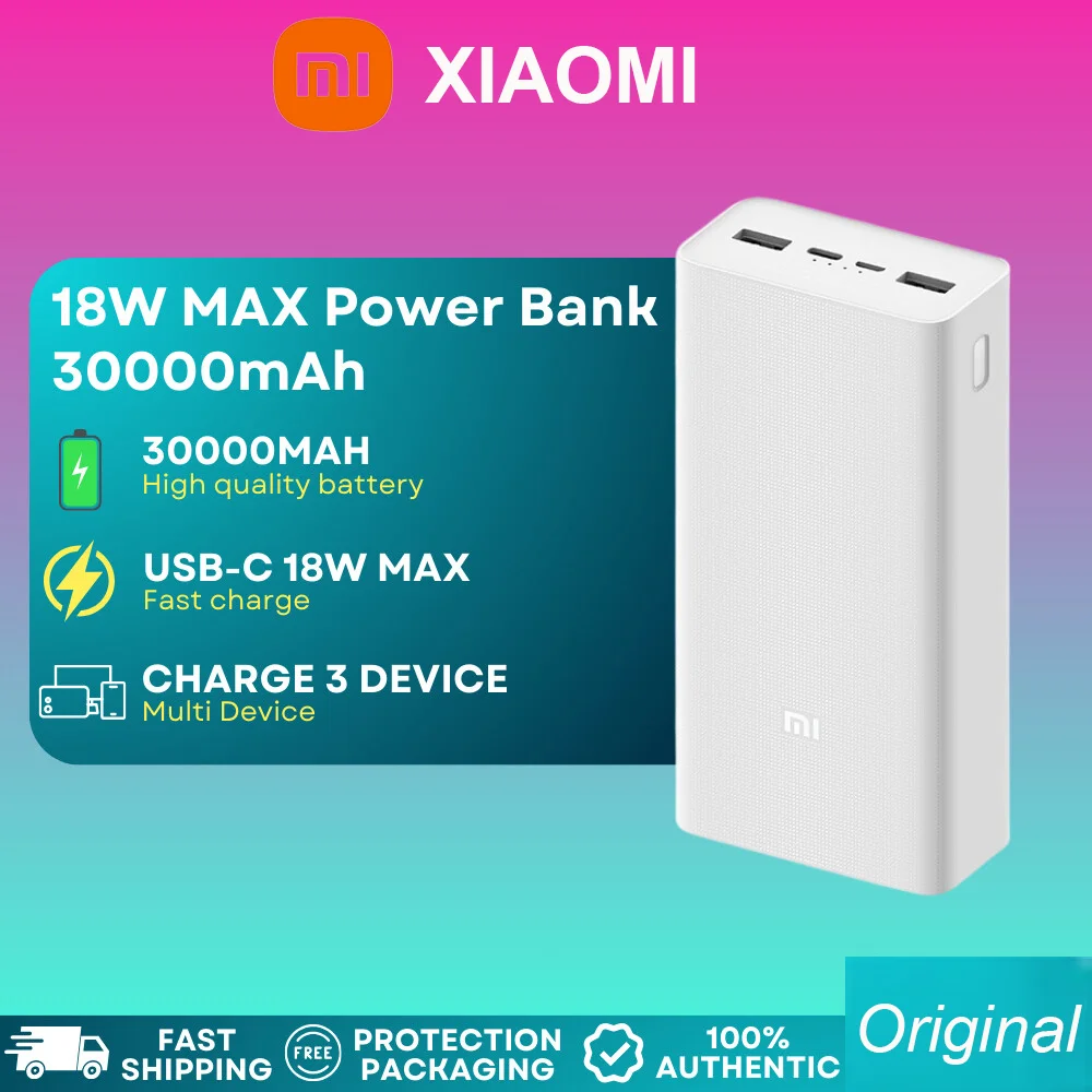 

Xiaomi Power Bank 3 30000mAh USB Type C PD 18W Fast Charging External Battery Powerbank Xiaomi 30000 mAh For Mobile Phone