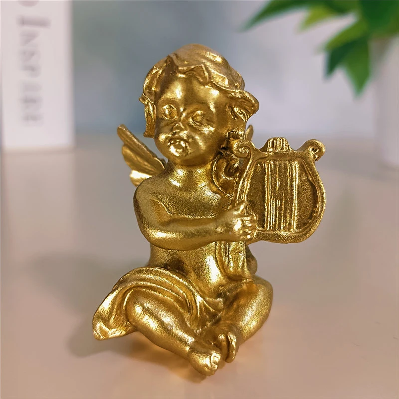 Elegant Gold Resin Fairy Angel Figurine - Charming Music-Themed Statue for Home and Wedding Décor