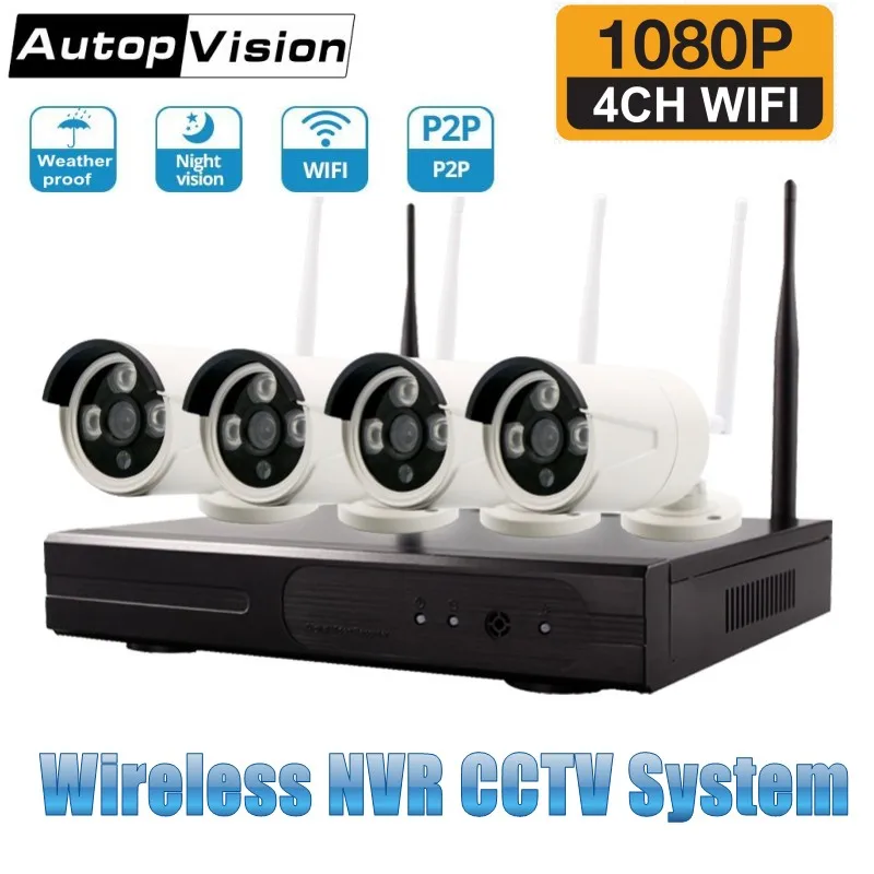 

4CH WIFI NVR Kit Wireless CCTV Camera System 2.0MP 1080P HD Outdoor IP Camera P2P Video Surveillance Camera System