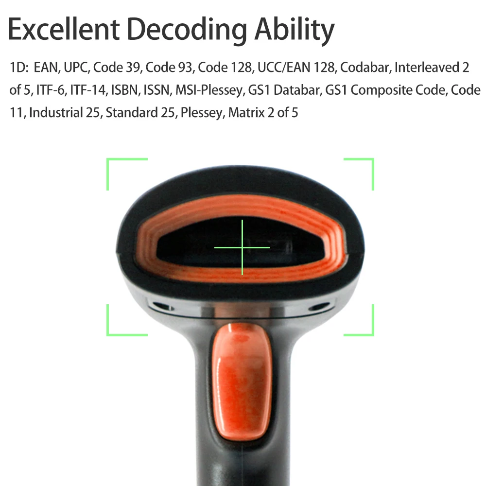 무선 1D 바코드 스캐너, 2.4G, BT, USB 유선 연결, CCD 스캐닝 헤드, 종이 스크린 코드용, 윈도우 안드로이드용