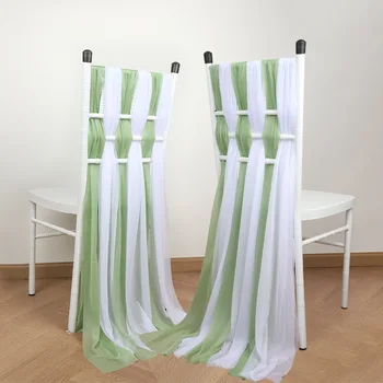 Ensemble de 12 ceintures de chaise en mousseline de soie, nœuds papillon, ruban de couverture de chaise, en vrac pour fête de mariage, Banquet, anniversaire, événement, décoration de la maison 1