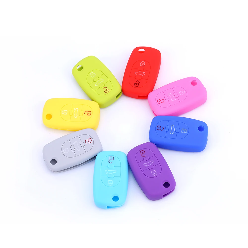 Pusakieyy 1Pc Silicone Key Case Cover For Audi A2 A3 A4 A6 A8 3 Buttons Flip Remote Fob Shell Black Red Pink Blue White Orange key case cover key case flip key fob shell car key shell remote control case cover