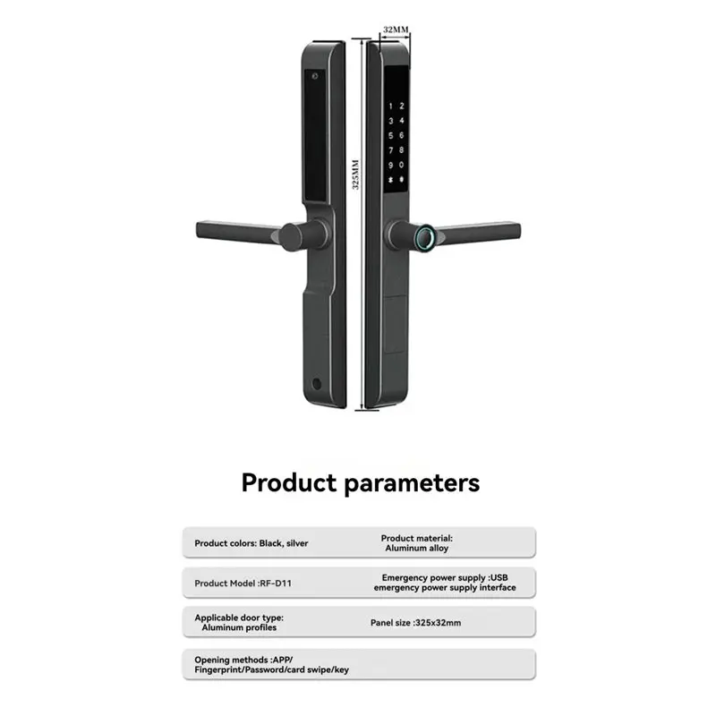【Y19A】Ttlock 3.2CM 지문 스마트 도어락 3585 양면 방수 알루미늄 IC 카드 번호 전자 도어락 B