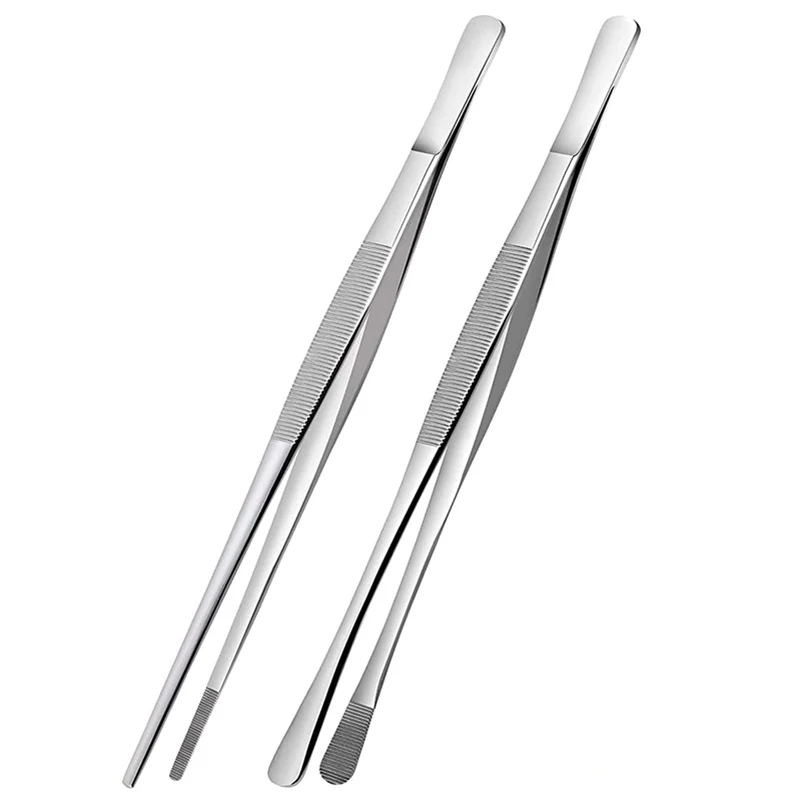 2Pcs 12-Inch Stainless Steel Kitchen Cooking Tongs for Beauty Repairing Pet Feeding BBQ Arts Crafts Food Styling