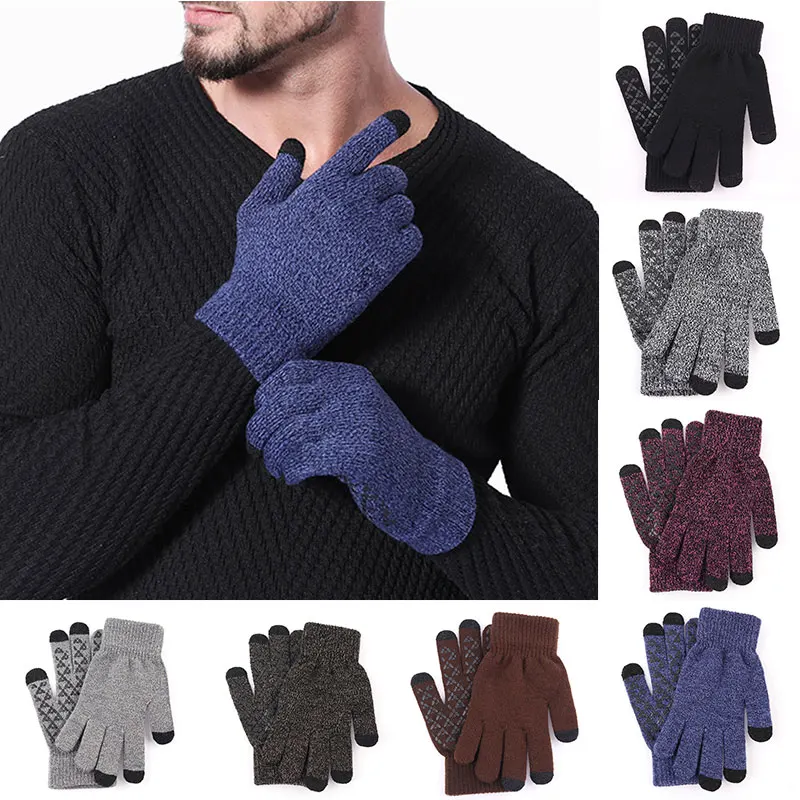 

Men Knitted Winter Gloves Touchscreen women Gloves Wool Plus Velvet Thicken Outdoor Riding Driving Gloves for Men Skiing Glove