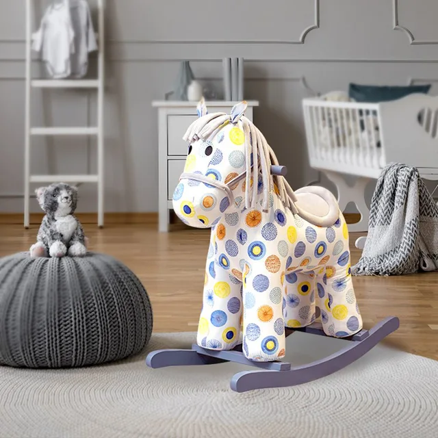 LazyChild 2-8 Year Old Children Rocking Horse Safety Baby Trojan Horse Toddler Rocking Chair Gift Solid Wood Rocking Horse 2