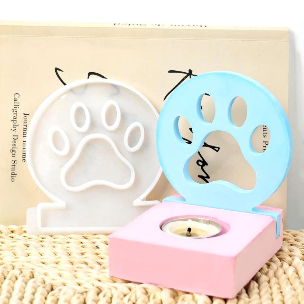 DIY 콘크리트 개 발 양초 거치대, 실리콘 몰드 촛대 장식, 석고 송진 공예 제작, 주조 금형, 홈 데코 