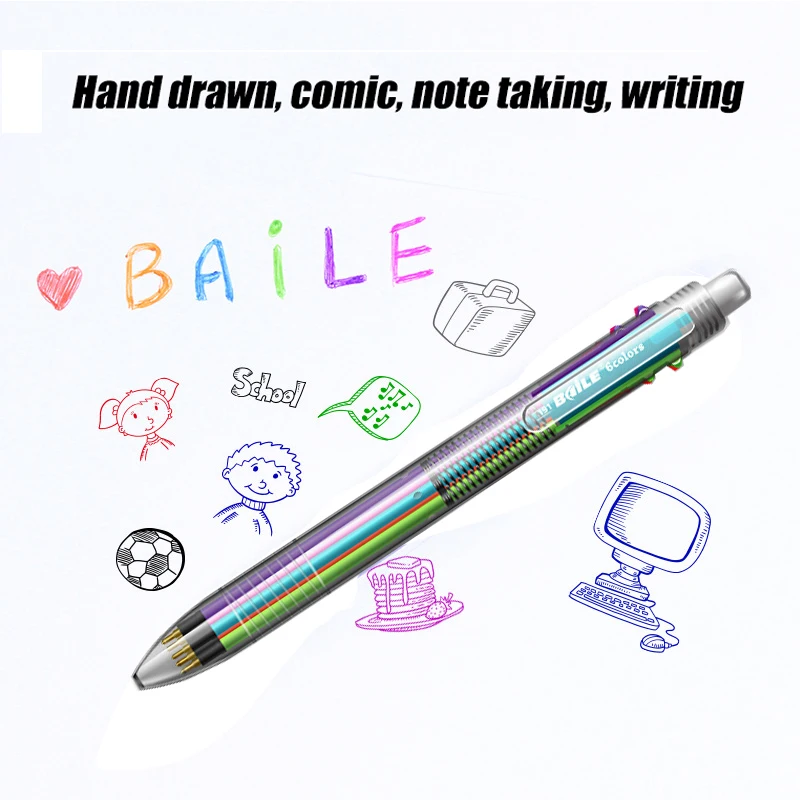 6 In1 크리 에이 티브 여러 가지 빛깔의 볼펜 0.7mm 6 색 잉크 Shool Office 그림 쓰기 Kawaii 편지지 생일 선물