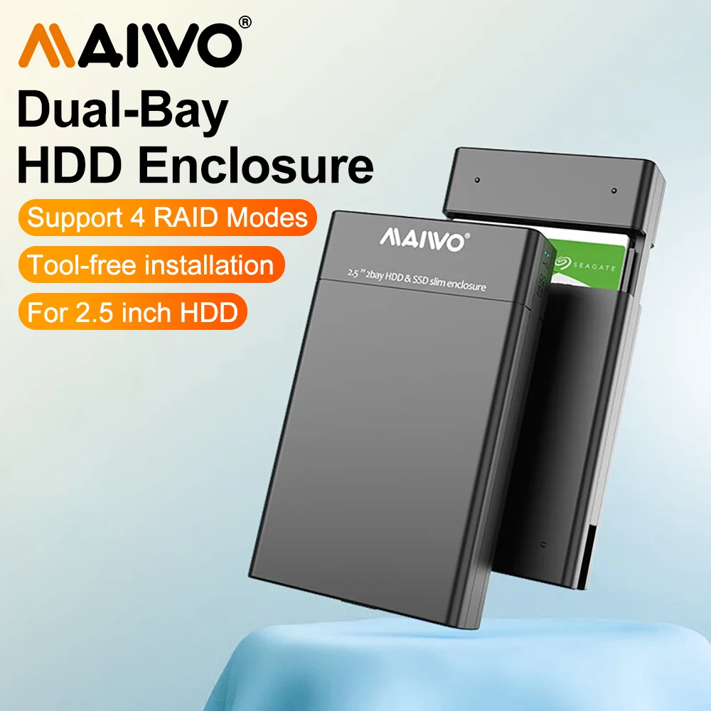 

MAIWO 2.5 HDD SSD Case SATA to USB 3.0 Adapter Case HD External Hard Drive Enclosure for Disk HDD with 4 RAID Modes for PC Case