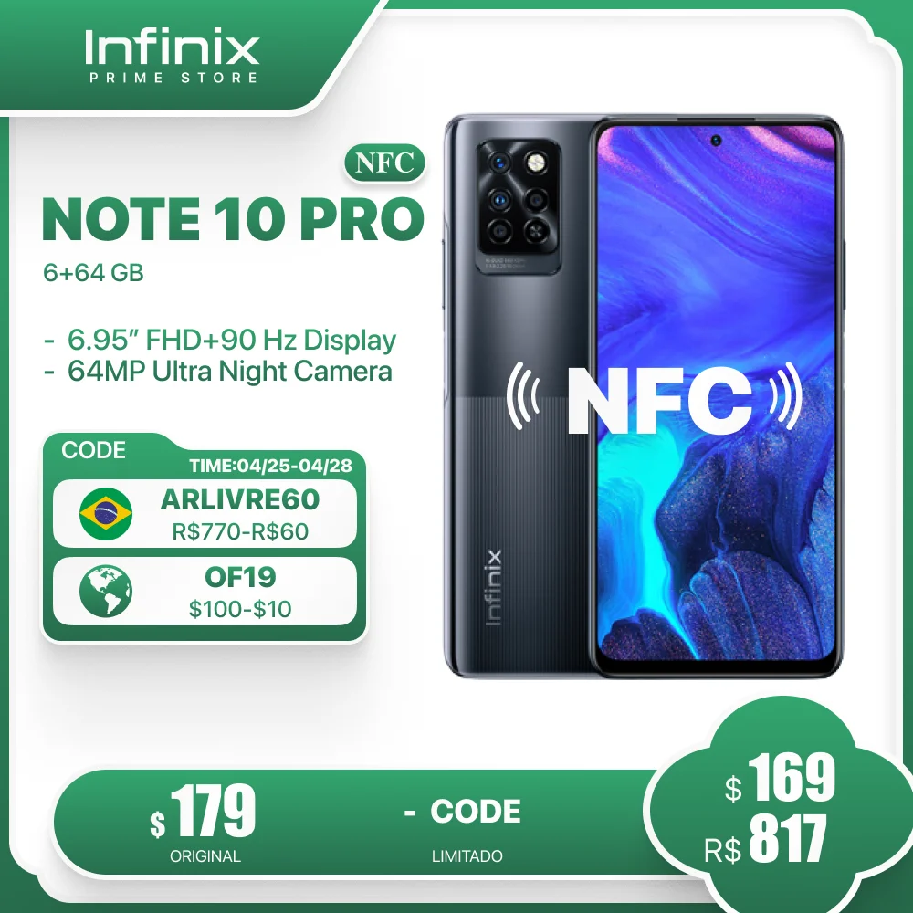 Global Version Infinix Note 10 Pro NFC Support 6.95'' Display Smartphone Helio G95 64MP Camera 33W Super Charge 5000 Battery latest infinix android phone