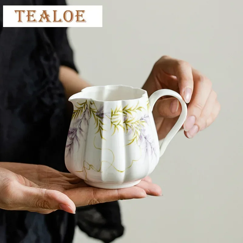 280ml Pure Hand-painted Wisteria Flower Tea Pitcher Lotus Petal Serving Cup Coffee Fair Cup Cha Hai Justice Kung Fu Tea Item