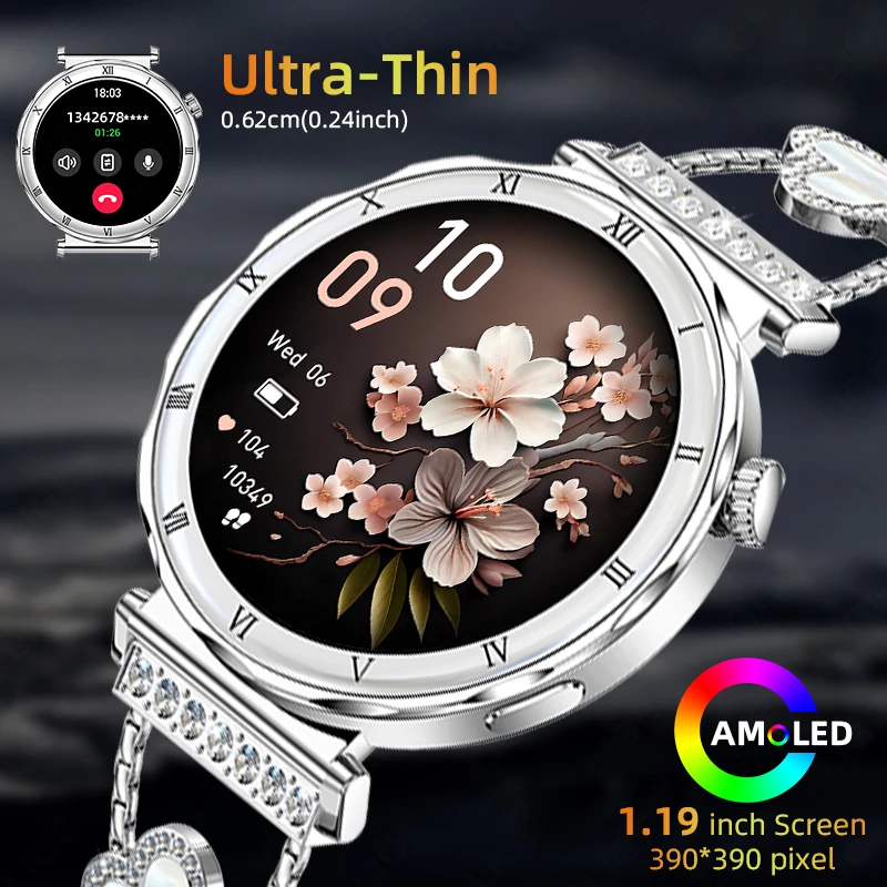 Women's Smart Watch 2026 New Fashion AMOLED Screen Bluetooth Call Custom Dials Female Health Monitoring Ladies Sports Smartwatch 1