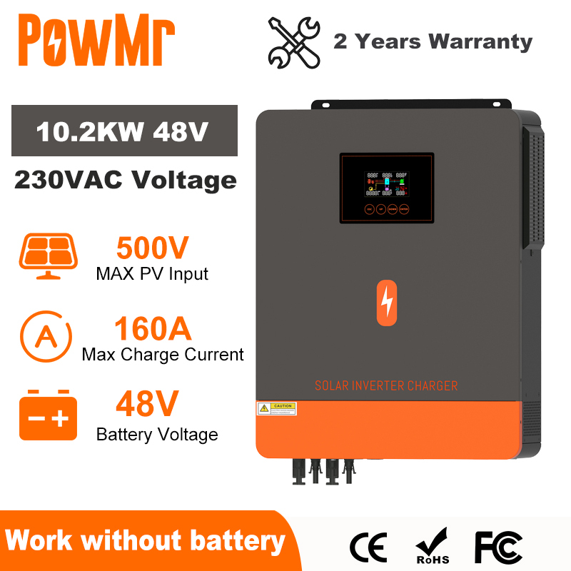 EU Stock PowMr 10KW Hybrid Solar Inverter 48V 230V On Grid Off Grid Pure Sine Wave Inverter MPPT 120A 160A Solar Battery Charger