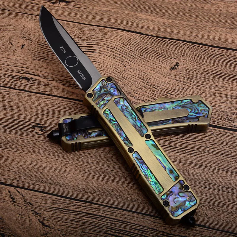 

Micro OTF Tech Knife SC Series 440c Blade 57HRC Hardness Aviation Aluminum Alloy Abalone Shell Handle Self Defense Pocket Knife