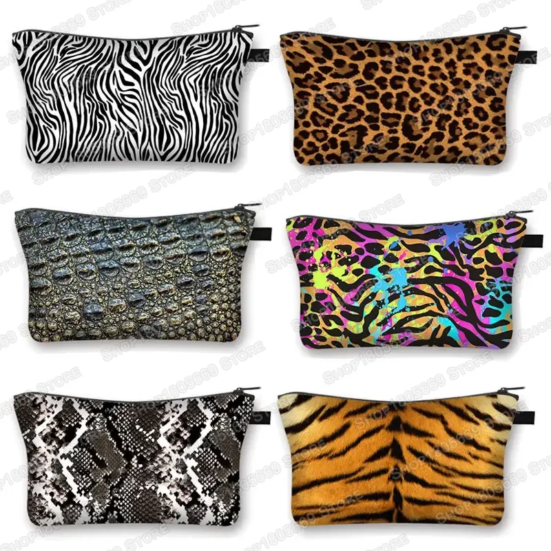 Tiger Leopard Krokodil Zebra Streifen Muster Kosmetik Tasche Frauen Make-Up Taschen Schmuck Organizer Damen Lippenstift Kulturtasche