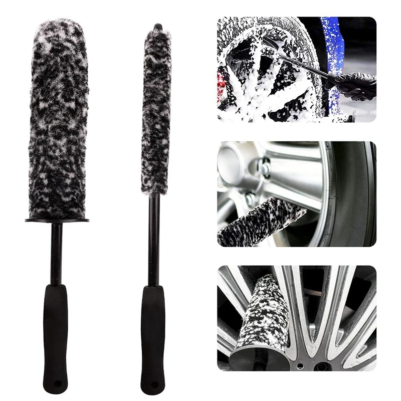 

2Pcs Car Wheel Cleaning Brush Car Wheel Microfiber Wheel Brush Long Handle Rim Cleaning Brush Car Wash Brush