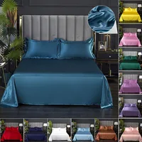 Luxury Satin Bedsheet Soft Comfortable Solid Color Smooth Flat Sheet Single Double Twin King Size Bedding Sheet Home Decoration 1