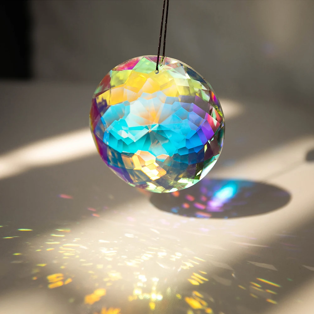 60mm Mandala Suncatcher Crystal Prisms Hanging Flower Faceted Glass Chandelier Pendant Light Rainbow Catcher Home Garden Decor sun catcher crystal pendant sun catchers