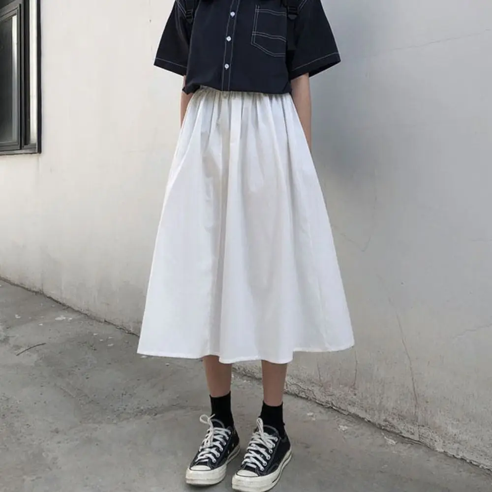 Simple High Waist Long Skirt Women Patchwork Chic High Waist Long Skirt Loose Solid Color A-line Half Dress Beach