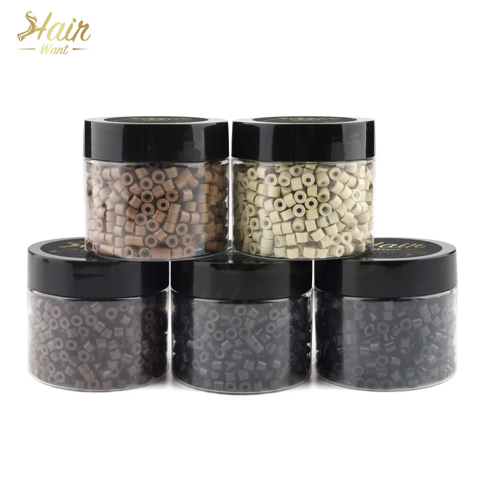 헤어완트 1000개입 4mm 투명 마이크로 비즈 ? 실리콘 라이닝 헤어 익스텐션 비즈, I팁 및 헤어 틴셀 익스텐션용 5가지 색상