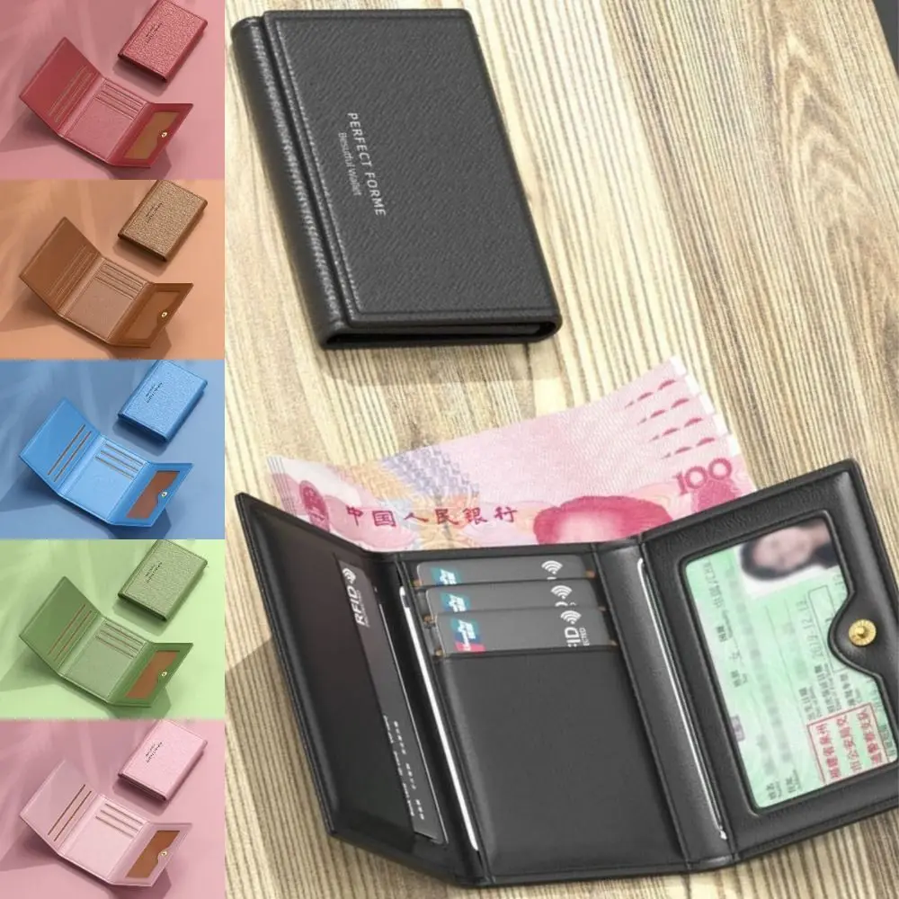 Fashion Leather Men Card Wallets Large Capacity Solid Color Male Purse Multi-card Multifunctional Photo Holder Women