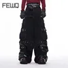 FEWQ Pants Leg Splicing PU Leather Men's Jeans Autumn Winter Straight Legs 2024 Darkwear Korea Fashion Male Trousers 24E5611 1