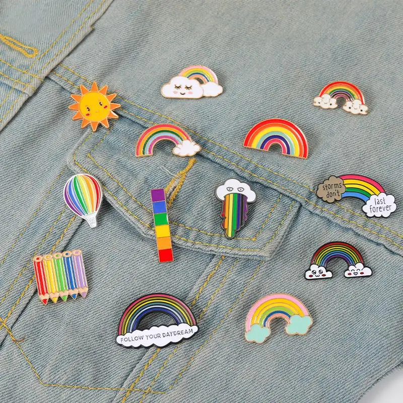 

SO Cute Rainbow Enamel Pins Cartoon rainbow clouds Brooches Badge Denim jeans Lapel Pin Dream Jewelry Gift for kids friends