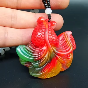 Image for Chinese Hetian Color Jade Goldfish Pendant Necklac 