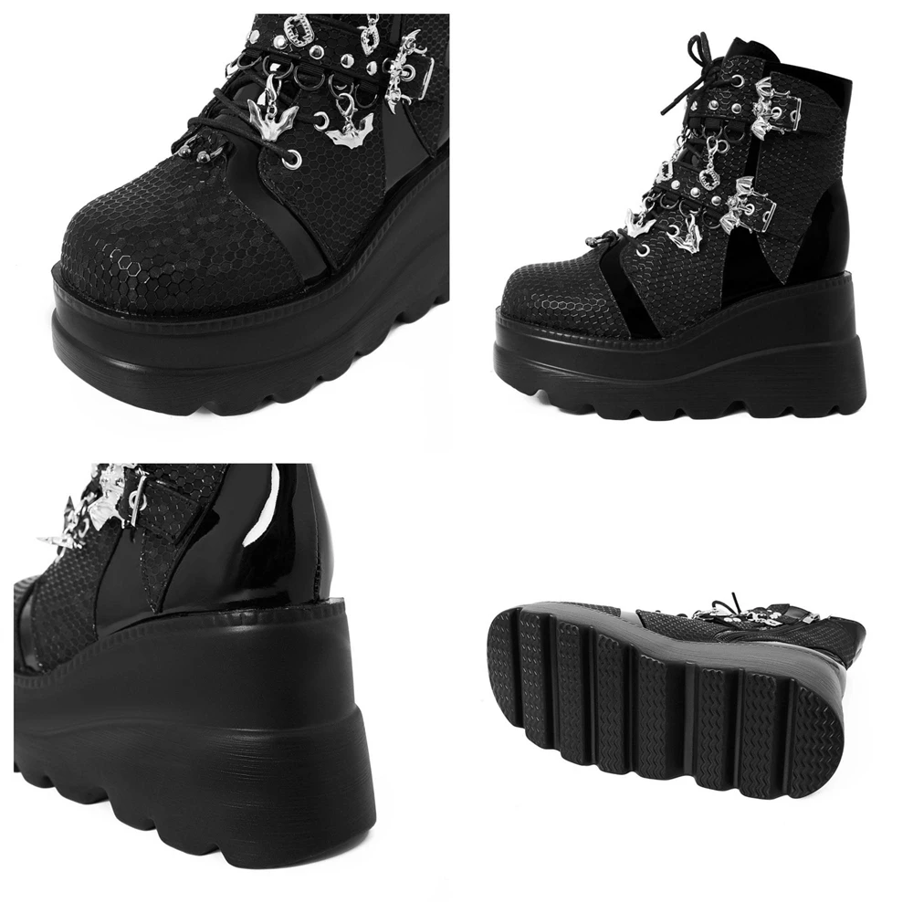 Wednesday Addams Gothic Chunky Platform Zip-up Punk Boots