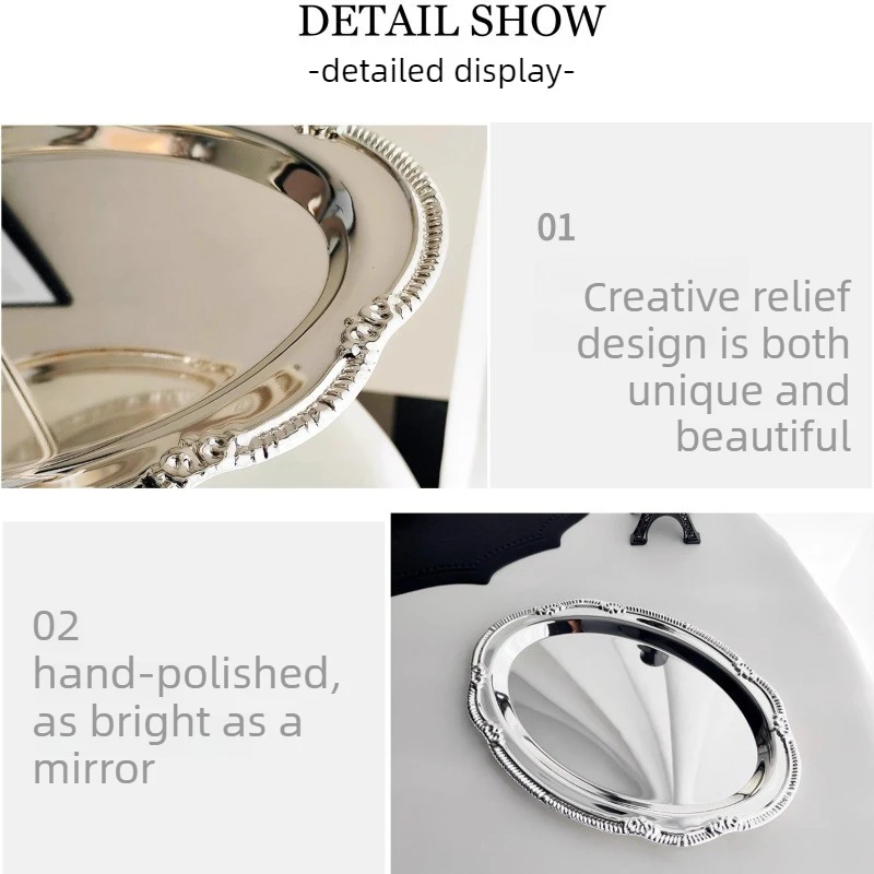 Vintage Embossed Silver Jewelry Tray Serving Platter for Necklace Earrings Rings Storage Organizer Table Decoration for Women