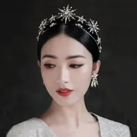Vintage European 6-Point Star Wedding Crown Tiaras Gold Rhinestone Hair Jewelry Princess Women Headband Bridal Hair Accessories 2