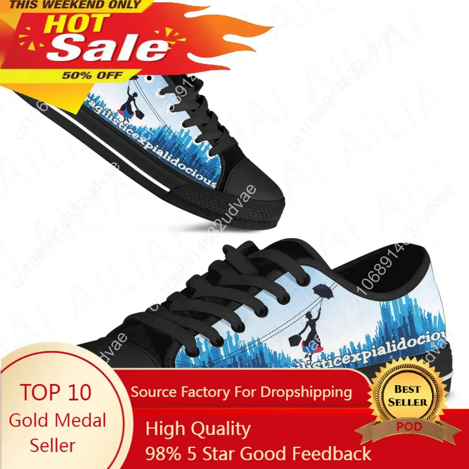 

New Mary Poppins Design Black Soft Sole Sneakers Lightweight Outdoor Casual Shoes Comfortable Canvas Shoes Zapatos